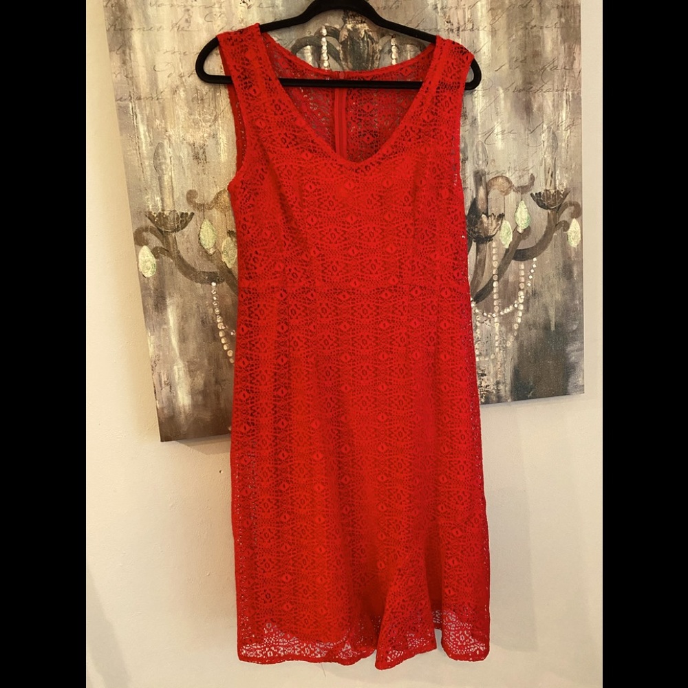 Beautiful NWOT Nanette Lepore Red Lace Midi Dress